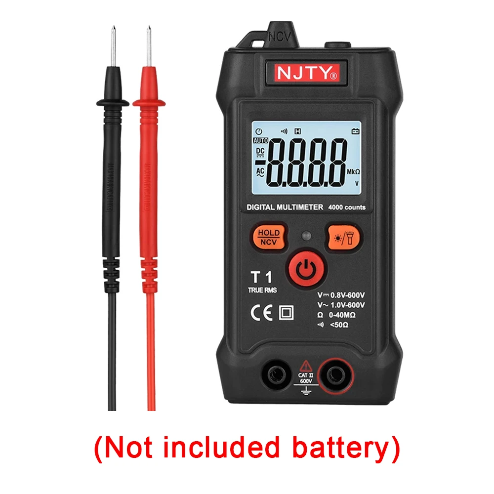 NCV 600V Digital Multimeter T1 Mini Portable Auto Range Voltage Tester AC DC True RMS Function 4000 Count LCD Display Backlight
NCV 600V Digital Multimeter T1 Mini Portable Auto Range Voltage Tester AC DC True RMS Function 4000 Count LCD Display Backlight