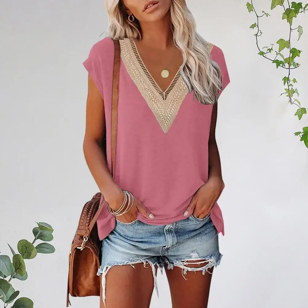 Women Summer T-shirt Deep V Neck Short Sleeves Loose Top Casual Mid Length Pullover Top Women Clothes
Women Summer T-shirt Deep V Neck Short Sleeves Loose Top Casual Mid Length Pullover Top Women Clothes