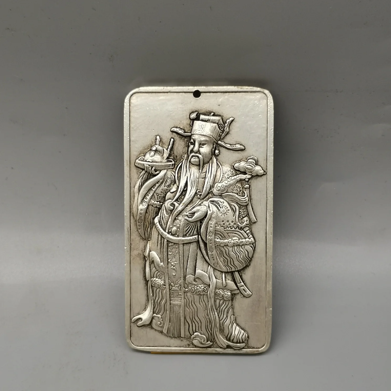 

Elaborate Chinese Tibetan Silver Sculpture “ The God Of Wealth” Amulet Auspicious Necklace / Waist Tag Metal Handicrafts