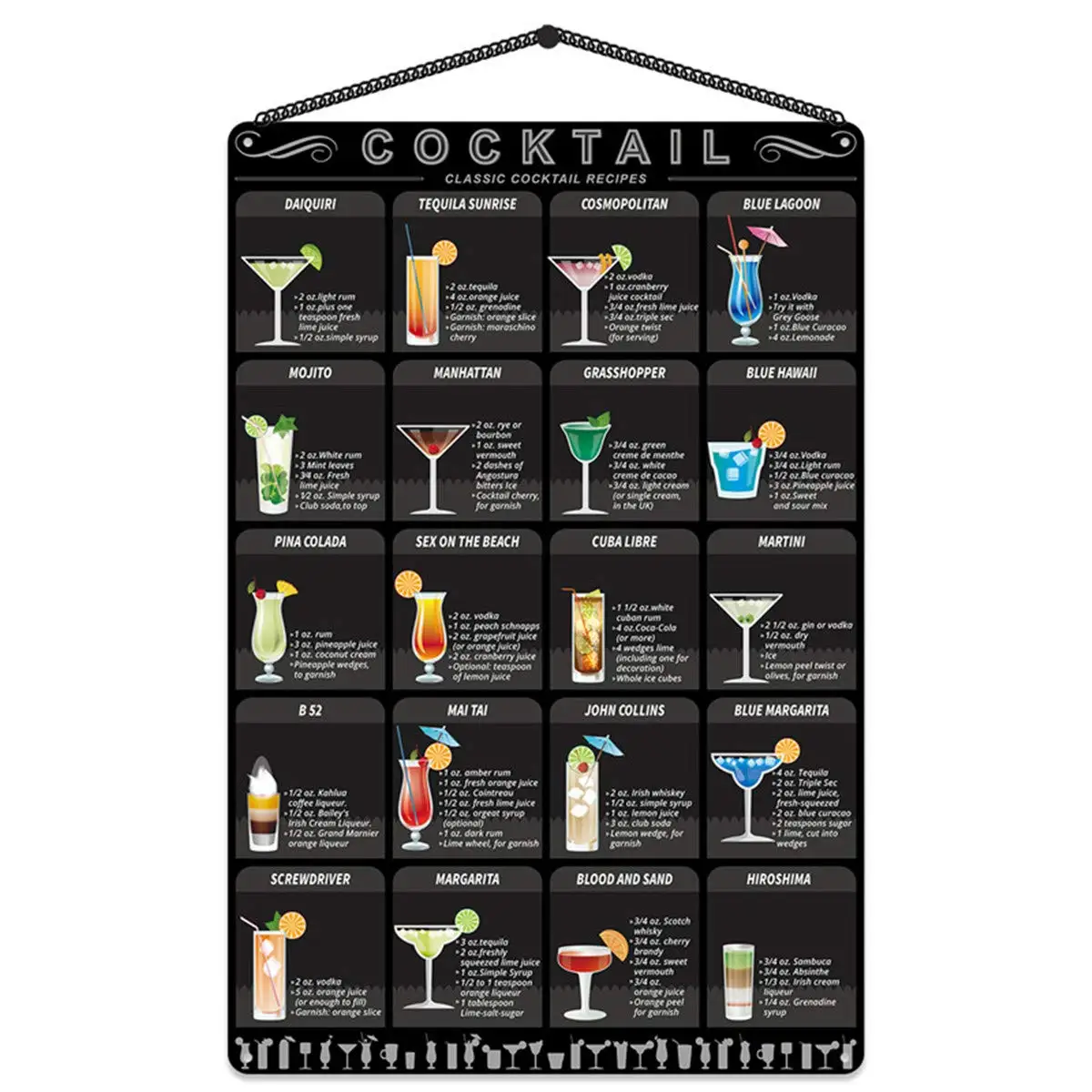 Metal cocktail Menu Tin Sign Retro Mixology Recipe Lovers Guide Bar Pub Iron Chain Hanger Decor Drink Alcoholic Poster Rustic
Metal cocktail Menu Tin Sign Retro Mixology Recipe Lovers Guide Bar Pub Iron Chain Hanger Decor Drink Alcoholic Poster Rustic