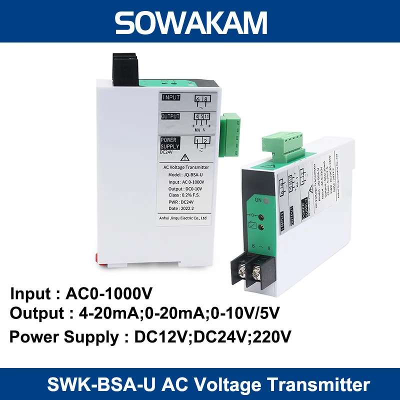 SWK AC Voltage Transmitter Transducer 5V 100V 200V 500V 1000V input 4-20mA 0-10V Output Signal Isoaltor DC24V 220V Power Supply
SWK AC Voltage Transmitter Transducer 5V 100V 200V 500V 1000V input 4-20mA 0-10V Output Signal Isoaltor DC24V 220V Power Supply