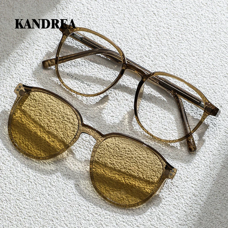 

KANDREA Round Fashion Magnetic Sunglasses Women Clip 2 IN 1 Optical Myopia Eyeglasses Men Polarized Prescription Glasses 8172