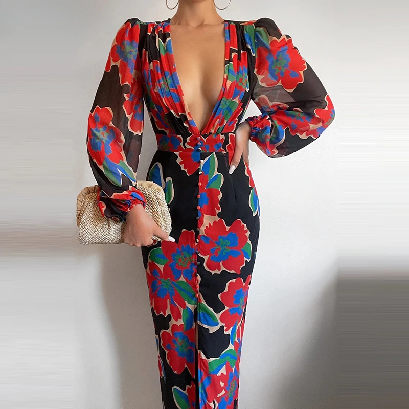 Women Sexy Button V-Neck Slit Party Dress Lady Elegant Print Slim Maxi Spring Summer Casual Long Sleeve High Waist Vestidor
Women Sexy Button V-Neck Slit Party Dress Lady Elegant Print Slim Maxi Spring Summer Casual Long Sleeve High Waist Vestidor