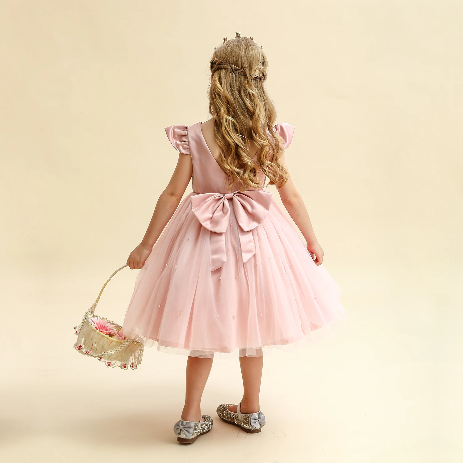 Детское шифоновое платье NNJXD с открытой спиной и бантом цвета в ассортименте