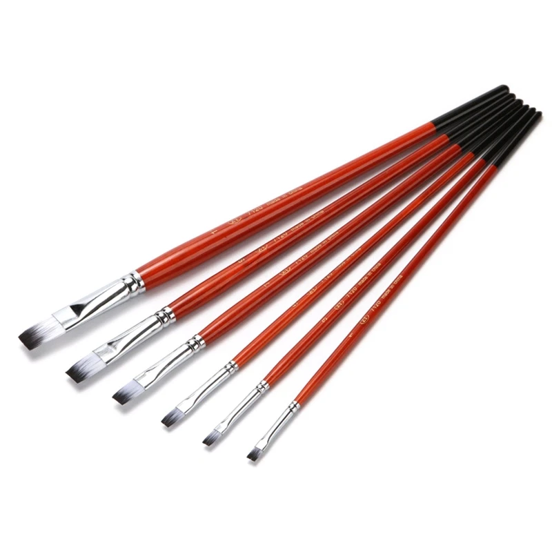 6Pcs Painting Brush Set Flat Angular Paintbrushes with Synthetic Nylon Tips
6Pcs Painting Brush Set Flat Angular Paintbrushes with Synthetic Nylon Tips