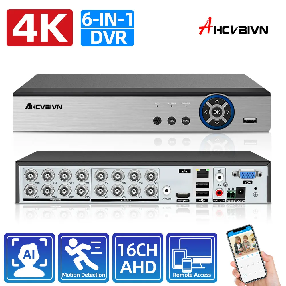 

H.265 4K AHD DVR рекордер 16CH XMEYE гибридный 6 в 1 DVR NVR система безопасности 8MP CCTV видеорегистратор 16 каналов P2P
