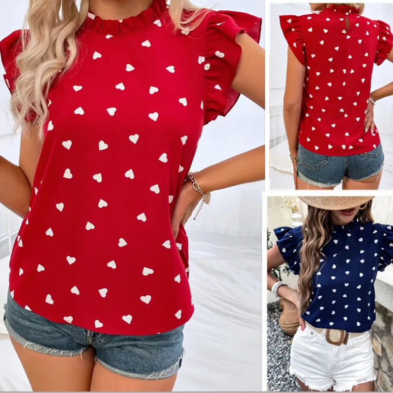 Fashion O Neck Button Ruffle Patchwork Women's Shirts Tops 2022 Casual Solid Loose Short Sleeve Heart-shaped Print Ladies Shirts
Fashion O Neck Button Ruffle Patchwork Women's Shirts Tops 2022 Casual Solid Loose Short Sleeve Heart-shaped Print Ladies Shirts
