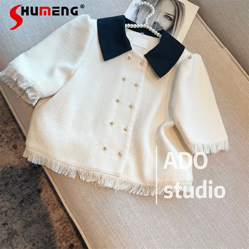 Women Elegant Peter Pan Collar Short Sleeve Shirt Female 2022 Summer New Fashion Tassel Sweet Slimming Detachable Collar Blouses
Women Elegant Peter Pan Collar Short Sleeve Shirt Female 2022 Summer New Fashion Tassel Sweet Slimming Detachable Collar Blouses