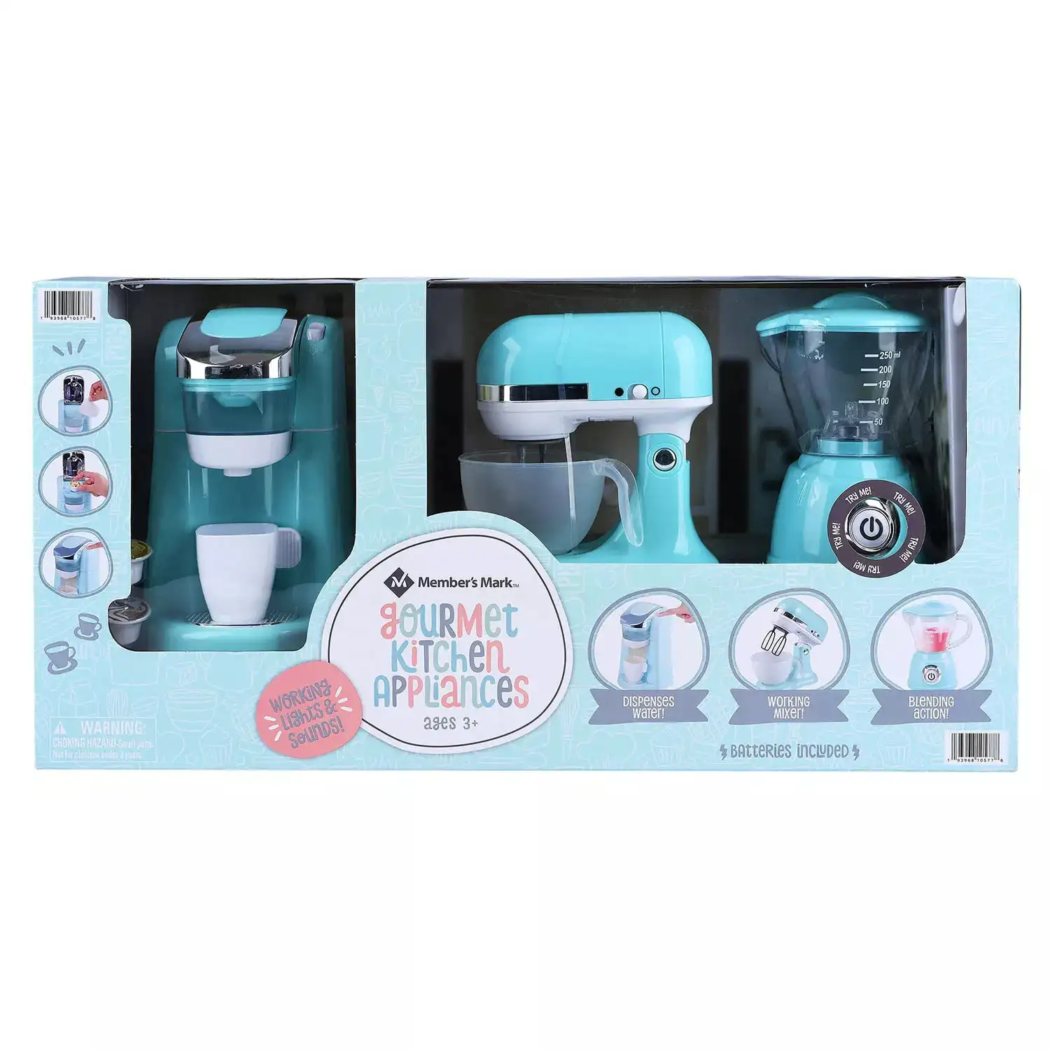 Member S Mark 3-Pc. Gourmet Kitchen Appliance Set (Blue) Realistic Sounds and Lights, Includes Coffee Maker, Mixer and Blender
Member S Mark 3-Pc. Gourmet Kitchen Appliance Set (Blue) Realistic Sounds and Lights, Includes Coffee Maker, Mixer and Blender