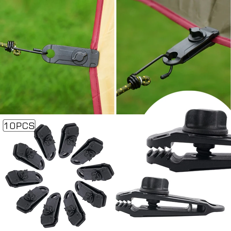 

10Pcs Tent Clip Rope Lock Grip Tarp Clamps Awning Tent Cord Clip Urgent Snap Fixed Plastic Clip For Outdoor Tent Cover Buckles