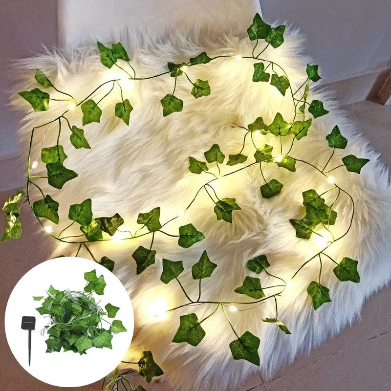 

Светодиодная гирлянда с искусственными зелеными листьями розы, рождественское, свадебное, Новогоднее украшение, светодиодные лампы на солнечной батарее, наружное освещение на солнечной батарее