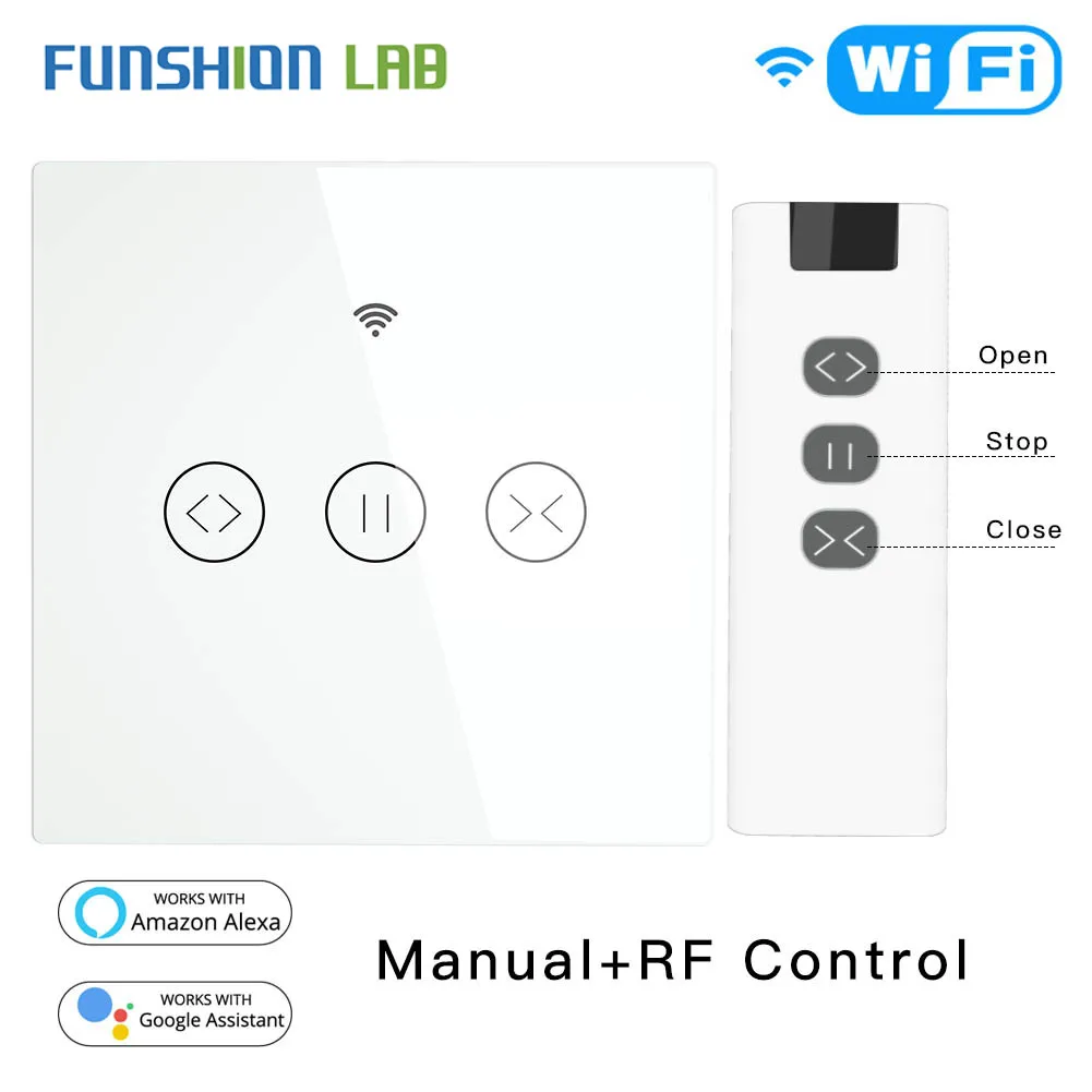 RF WiFi Smart Touch Curtain Blinds Roller Shutter Switch Tuya Smart Life App Remote Control,Work with Alexa Echo Google Home
RF WiFi Smart Touch Curtain Blinds Roller Shutter Switch Tuya Smart Life App Remote Control,Work with Alexa Echo Google Home