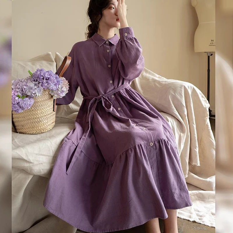 SLLSKY Fashion Corduroy Dress Women Loose Plus Size Female Dress Turn-down Collar Long Sleeve Belt Single Breasted woman dress
SLLSKY Fashion Corduroy Dress Women Loose Plus Size Female Dress Turn-down Collar Long Sleeve Belt Single Breasted woman dress