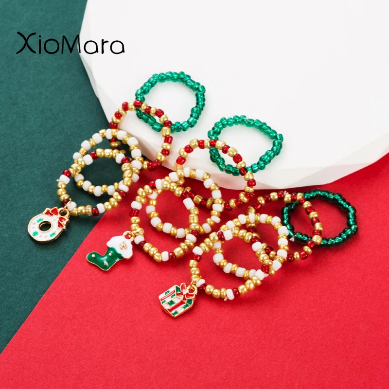 Christmas Series Colorful Beads Green Gift Socks Bell Pendant Ring Creative Fashion Round Ring Ladies Girl Jewelry
Christmas Series Colorful Beads Green Gift Socks Bell Pendant Ring Creative Fashion Round Ring Ladies Girl Jewelry