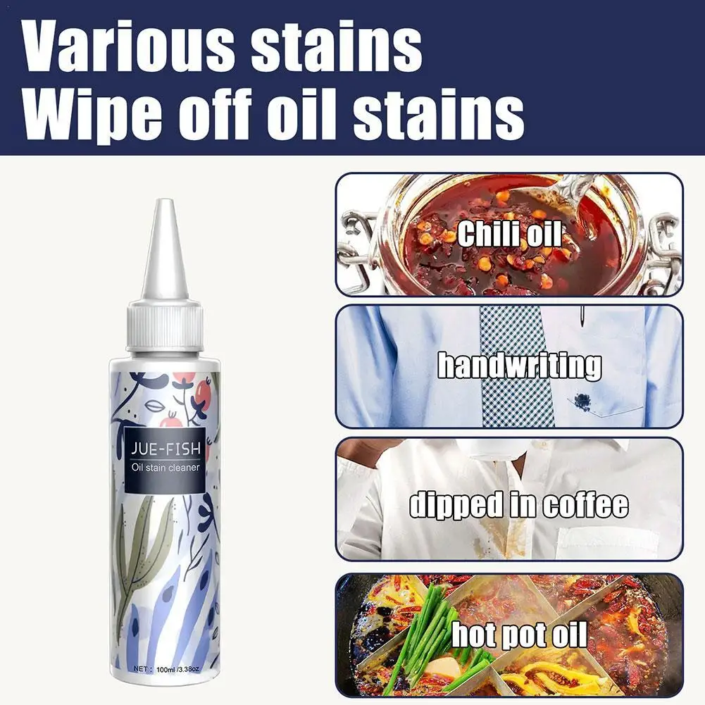 

100ml Clothes Oil Stain Remover Dust Cleaner Mild Non-toxic Effective Deep Cleaning Multi Functional Household Degreasing Agent