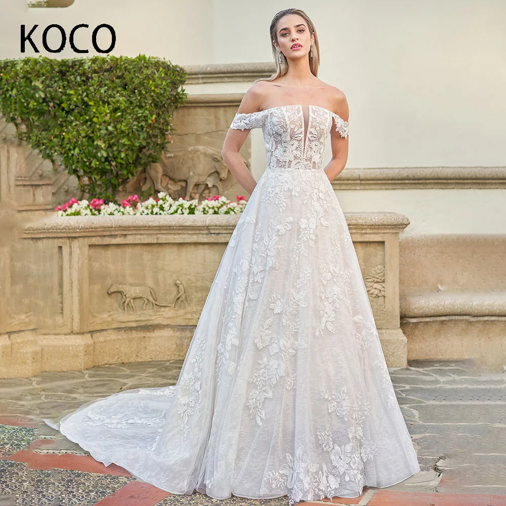 

MACDOUGAL Beautiful Wedding Dress vestidos de novia Lace and Organza A-line Gown Strapless Corset Bodice Detachable Sleeves 2023