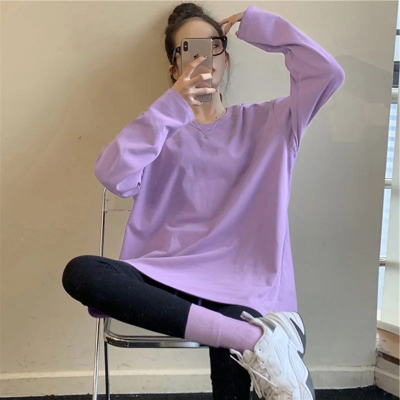 Summer 2022 new T Shirt for women Fashion Top Korean O-neck long sleeve Tees purple T-shirt Loose Clothes Camisetas de Mujer
Summer 2022 new T Shirt for women Fashion Top Korean O-neck long sleeve Tees purple T-shirt Loose Clothes Camisetas de Mujer