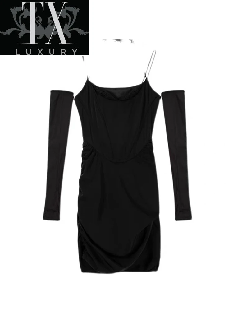 Fashion Sexy Party Black And Red Vintage Strapless Women New Simple Slim Removable Mesh Lace Up Sleeves Female Dresses 
Fashion Sexy Party Black And Red Vintage Strapless Women New Simple Slim Removable Mesh Lace Up Sleeves Female Dresses