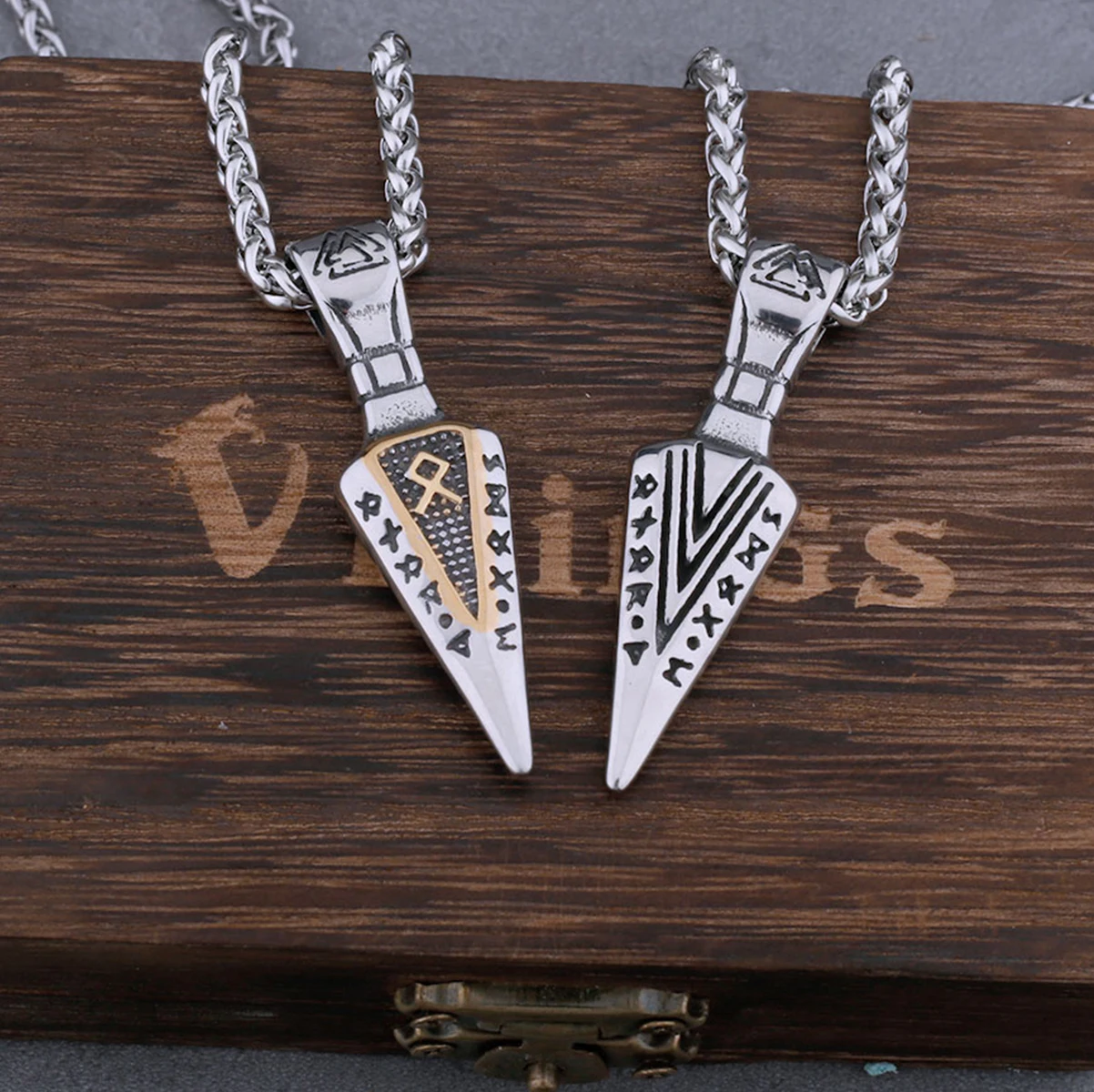

Viking Odin Rune Spear Necklace Stainless Steel Men's Punk Nordic Warrior Amulet Pendant Fashion Biker Male Jewelry as Gift