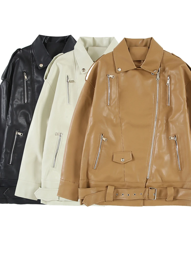 Куртка женская из искусственной кожи, Повседневная Свободная уличная одежда в стиле панк, с отложным воротником и ремнем, мотоциклетное пальто из искусственной кожи, Осень-зима
Куртка женская из искусственной кожи, Повседневная Свободная уличная одежда в стиле панк, с отложным воротником и ремнем, мотоциклетное пальто из искусственной кожи, Осень-зима