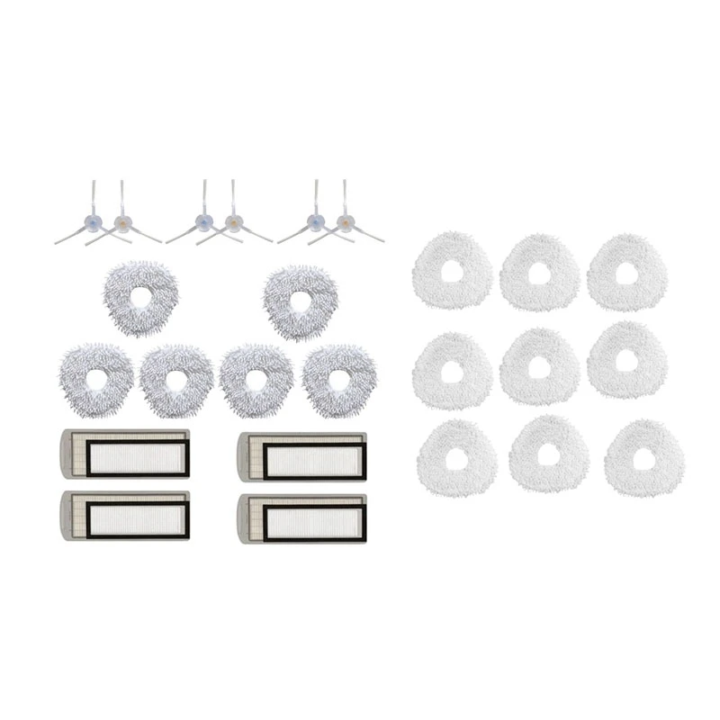 Боковая щетка, HEPA фильтр, сменные тряпки для швабры с тряпкой для швабры 
Боковая щетка, HEPA фильтр, сменные тряпки для швабры с тряпкой для швабры