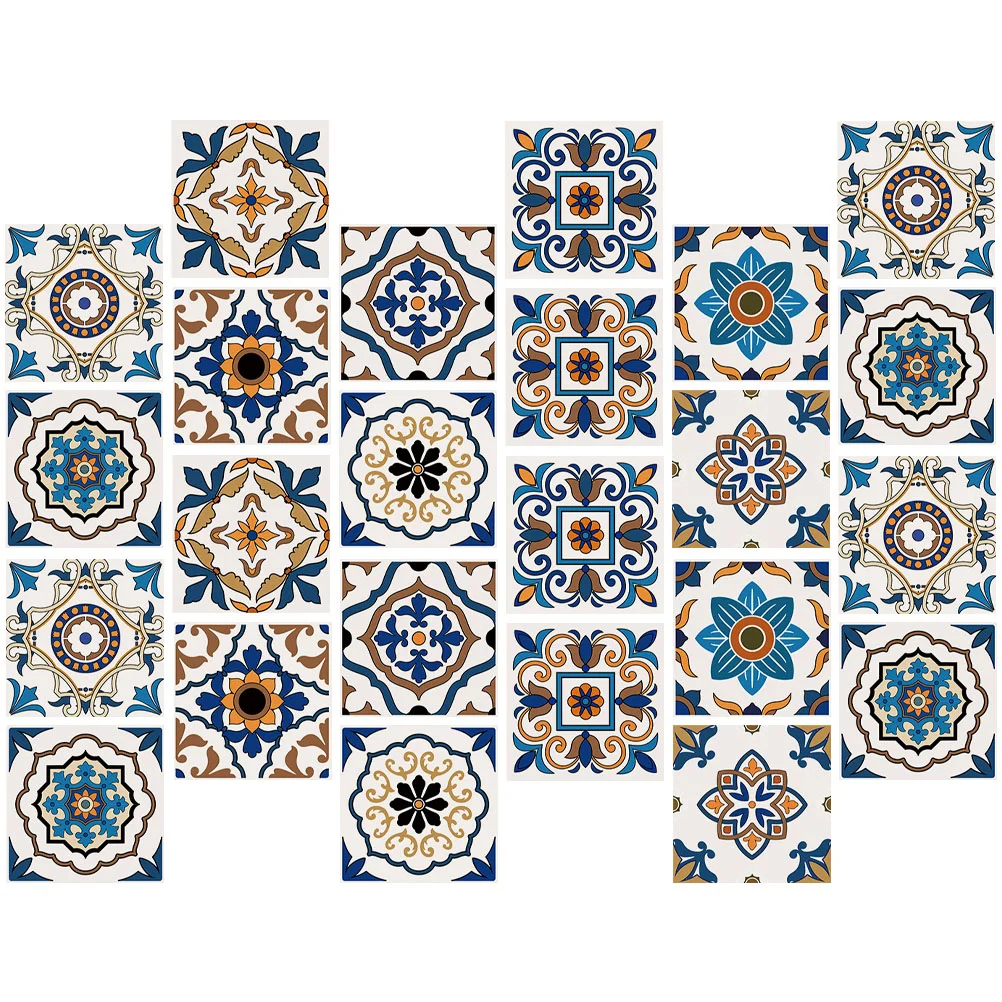 

24 Pcs Wall Sticker Home Decorative Tile Accessory Moroccan Colored Stickers Paste Decals Household Products Ornament