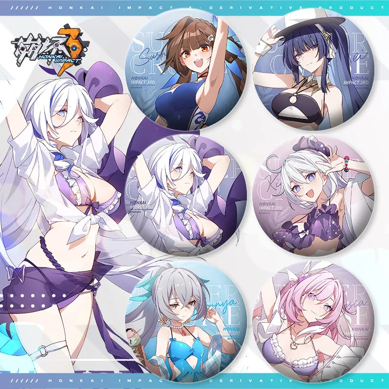 

Игровой телефон Honkai Impact 3rd фигурка косплей, летняя Круизная стойка Misteln Elysia Kiana Bronya Mei Sushang, металлический значок, аниме, подарок на Рождество