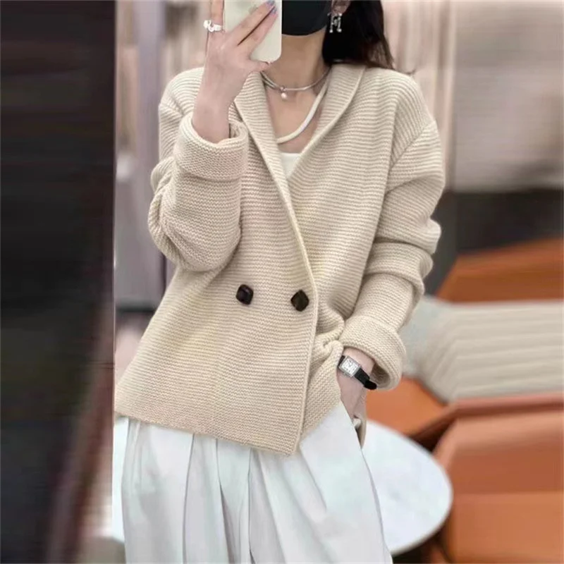 Hsa 2023 New Autumn&Winter Knitted Cardigan Ladies Lapel Sweater Solid Color Long-Sleeved Jacket Casual Lazy Style Coat Tops 
Hsa 2023 New Autumn&Winter Knitted Cardigan Ladies Lapel Sweater Solid Color Long-Sleeved Jacket Casual Lazy Style Coat Tops