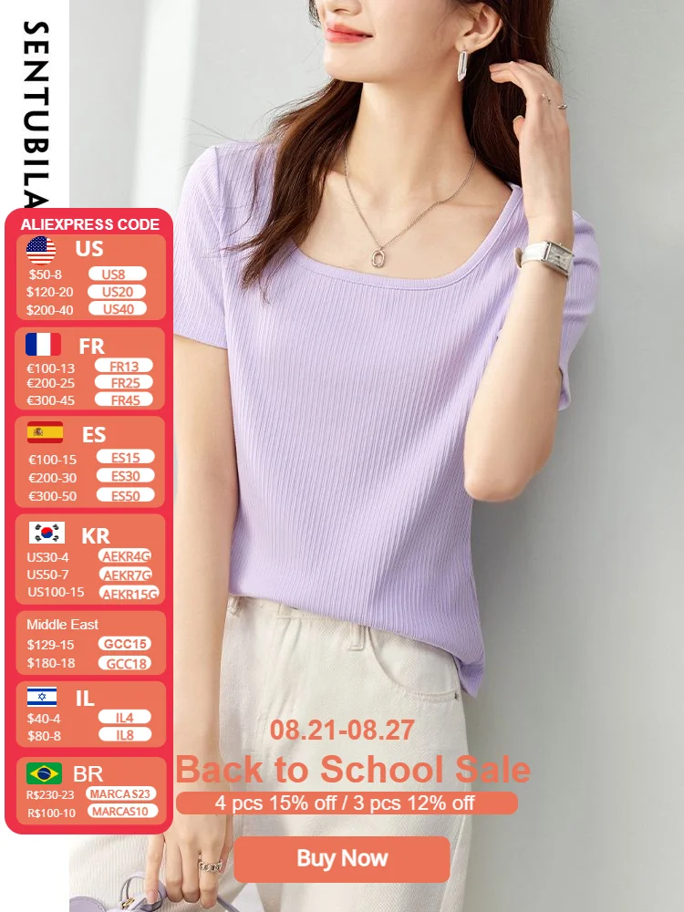 Sentubila Simple Square Collar Knitted Tops Women's Summer T Shirts Solid Short Sleeves Basics Tshirts Ladies Slim Knitwear
Sentubila Simple Square Collar Knitted Tops Women's Summer T Shirts Solid Short Sleeves Basics Tshirts Ladies Slim Knitwear