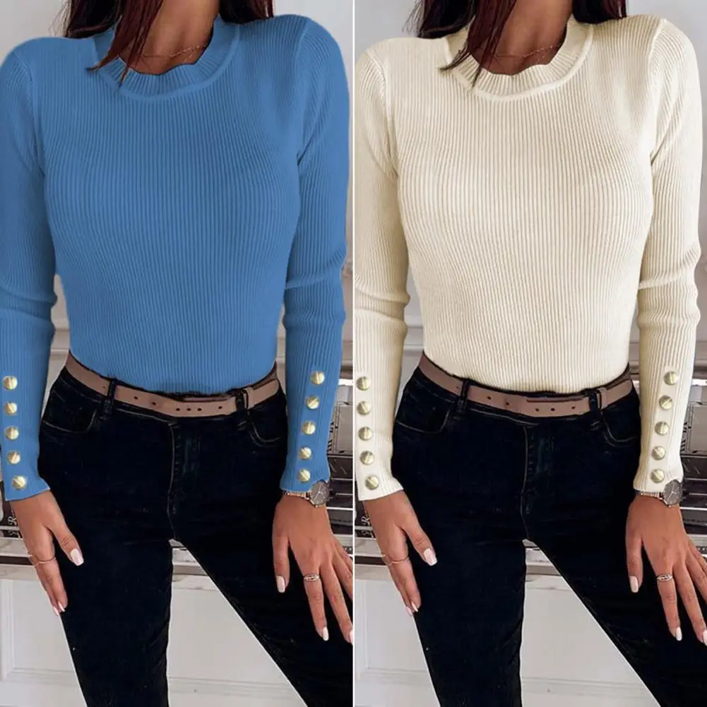 2022 Women Tops O-Neck Long Sleeves Buttons Decor Bottoming Sweater Autumn Winter Ribbed Bodycon Sweater Jumper Female Clothing
2022 Women Tops O-Neck Long Sleeves Buttons Decor Bottoming Sweater Autumn Winter Ribbed Bodycon Sweater Jumper Female Clothing