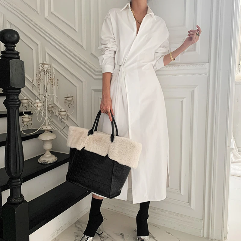 Shirt Dress with Belt Turn Down Collar Long Sleeve Work Dress for Women Black White Loose Casual Long Dresses
Shirt Dress with Belt Turn Down Collar Long Sleeve Work Dress for Women Black White Loose Casual Long Dresses