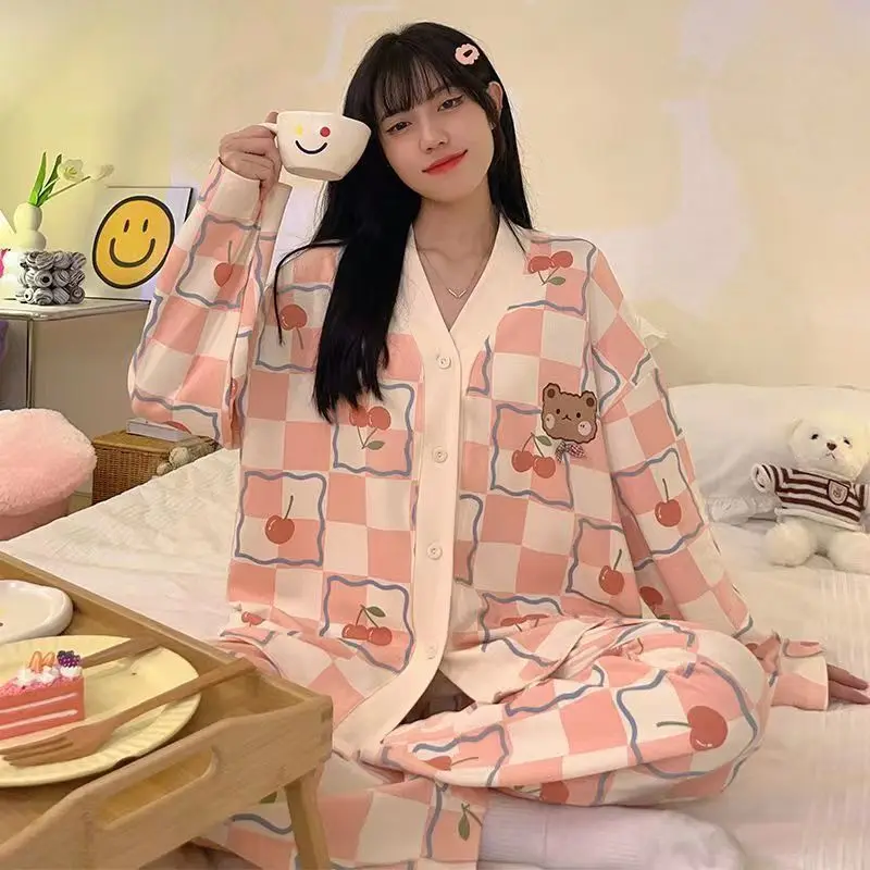 Women Pajama Sets Sexy Big Size Cardigan Loungewear Long Sleeve Trousers Women's 2 Piece Set Sleepwear Cute Cherry Bear Pyjamas
Women Pajama Sets Sexy Big Size Cardigan Loungewear Long Sleeve Trousers Women's 2 Piece Set Sleepwear Cute Cherry Bear Pyjamas