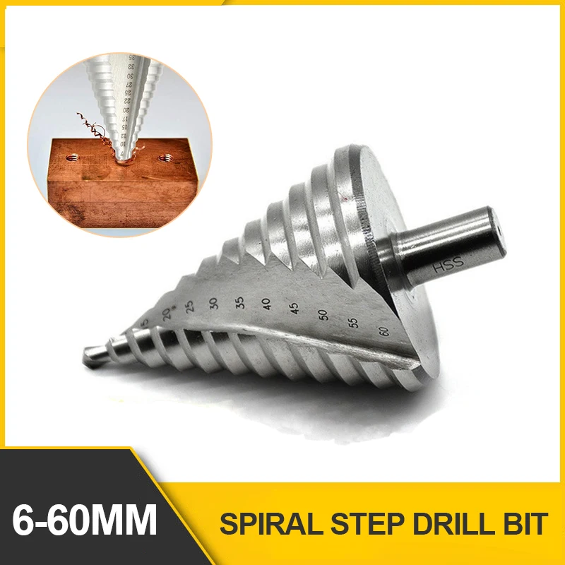 Step Drill 6-60Mm Spiral Screw Drill Core Drilling Tool Hss Spiral Groove Wood Metal Hole Cutter Woodworking Tools Accessories
Step Drill 6-60Mm Spiral Screw Drill Core Drilling Tool Hss Spiral Groove Wood Metal Hole Cutter Woodworking Tools Accessories