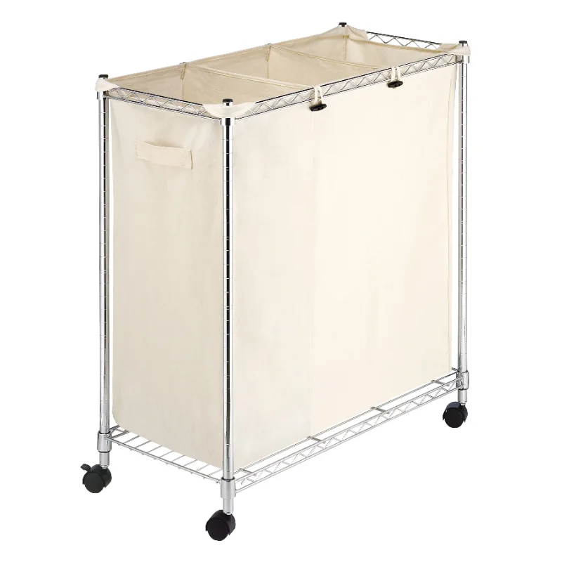 Whitmor 3 Section Rolling Laundry Sorters with Removable Canvas Bags, Chrome and Beige
Whitmor 3 Section Rolling Laundry Sorters with Removable Canvas Bags, Chrome and Beige