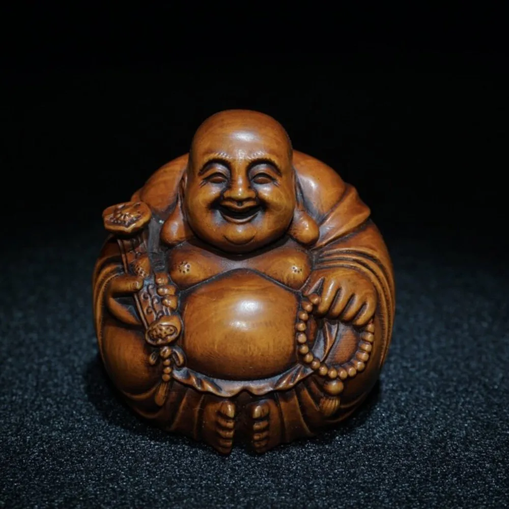 

Китайская статуя Будды из смеха, ручная работа, резьба по дереву, миниатюрная статуя Будды, украшение для дома, статуя