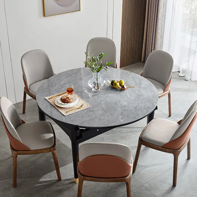 

Round Luxury Dining Table Chairs Set Modern Waterproof Expand Dining Table Onement Living Room Extendable Esstische Furniture