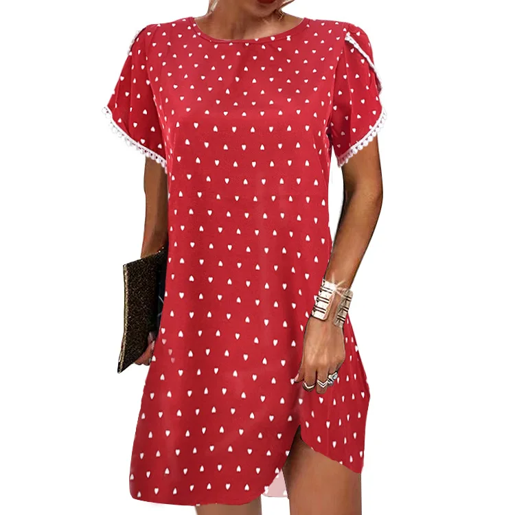 Women's Summer Printed Dress Loose Elegant Round Neck Lace Edge Dresses Fashion Short Sleeve Street Commuter Pullover Vestidos
Women's Summer Printed Dress Loose Elegant Round Neck Lace Edge Dresses Fashion Short Sleeve Street Commuter Pullover Vestidos