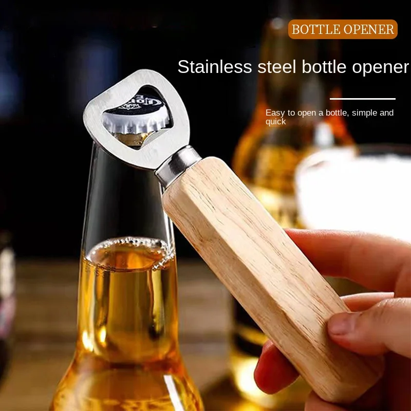 Wooden handle opener, stainless steel creative beer bottle opener, solid wood gift, home kitchen, bottle opener
Wooden handle opener, stainless steel creative beer bottle opener, solid wood gift, home kitchen, bottle opener