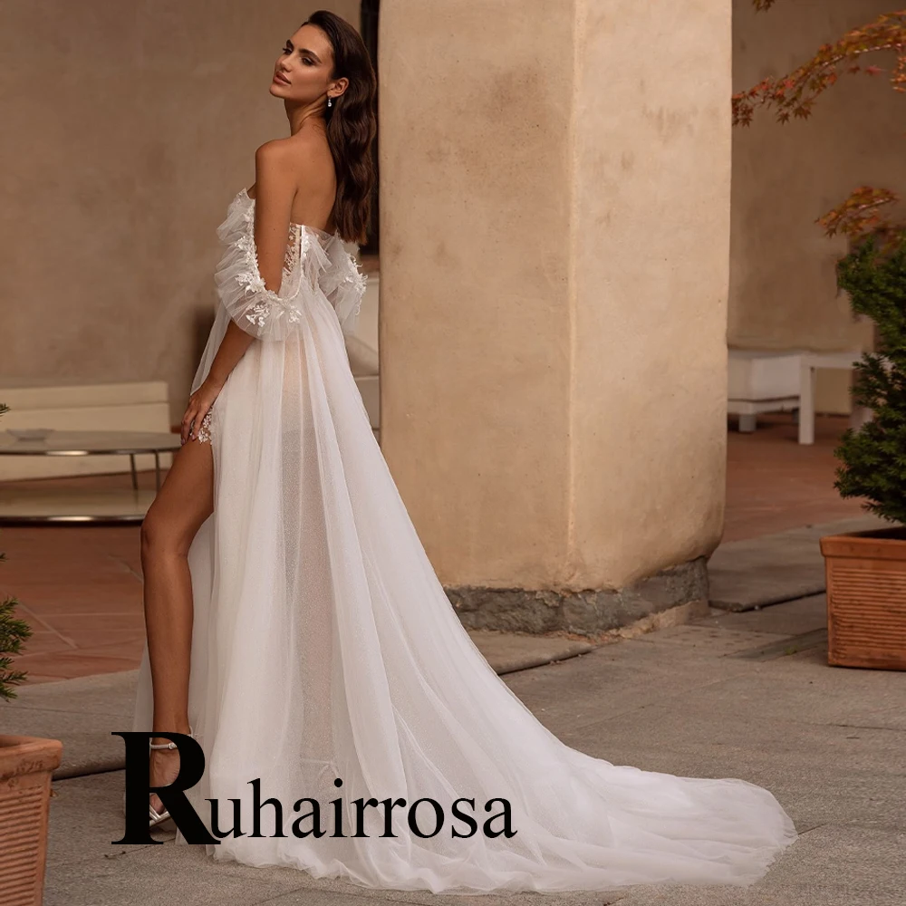 

Ruhair Sexy Backless Wedding Dresses For Women Cap Sleeves Side Slit Strapless Sequined Sparkly Custom Made Vestido De Casamento