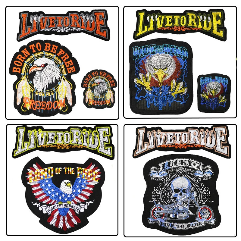 Eagle Paw Live to Ride Skull Embroidery Patches for Clothing Iron on Biker Motorcycle Applique Stripe Sticker Clothes Decorate
Eagle Paw Live to Ride Skull Embroidery Patches for Clothing Iron on Biker Motorcycle Applique Stripe Sticker Clothes Decorate