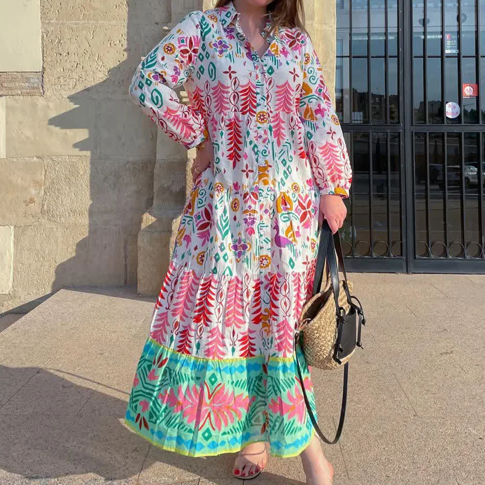 Summer Women Beach Style Patchwork Floral Print Lapel Midi Dress Female Chic Wrist Sleeve Casual Thin Slim Dresses
Summer Women Beach Style Patchwork Floral Print Lapel Midi Dress Female Chic Wrist Sleeve Casual Thin Slim Dresses