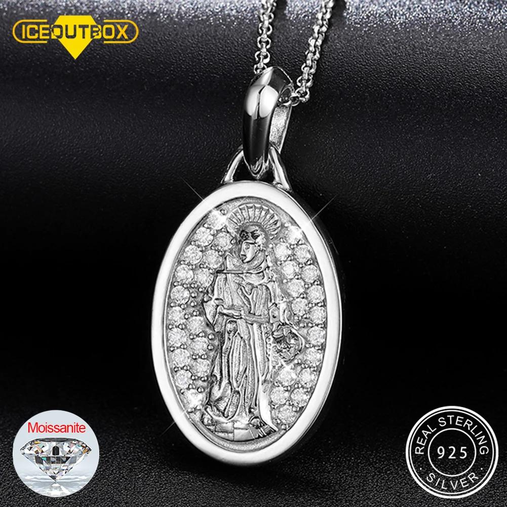 

Moissanite Religious 925 Sterling Silver Jesus Virgin Mary Pendant Oval Coin Shape Catholic Men Women Religion Fine Jewelry Gift