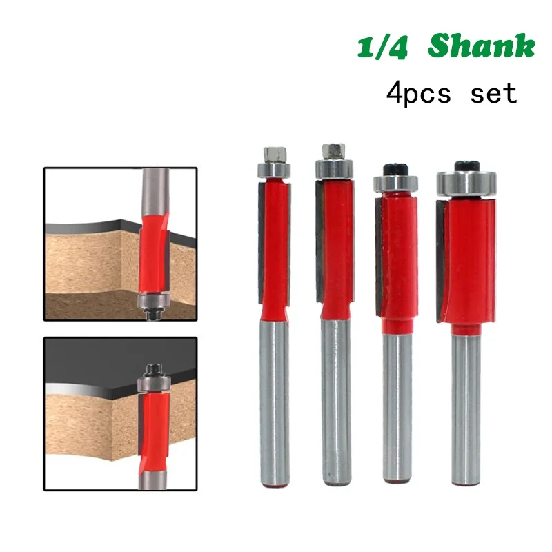 

1pcs 1/4" End Dual Flutes Ball Bearing Flush Router Bit Straight Shank Trim Wood Milling Cutters for Woodworking