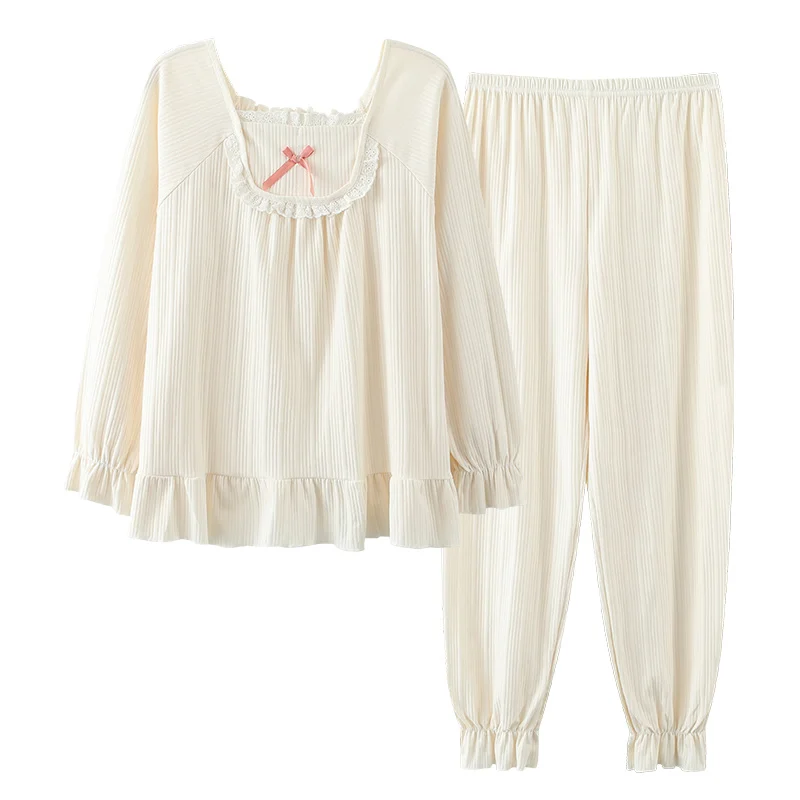 Осенне-зимняя Трикотажная хлопковая женская пижама с длинным рукавом и круглым вырезом
Осенне-зимняя Трикотажная хлопковая женская пижама с длинным рукавом и круглым вырезом