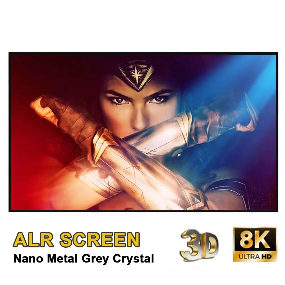 

2023 3D Nano Metal Grey Crystal ALR Projector Screen Ambient Light Rejecting Fixed Frame Ultra Narrow Border CLR 4K 8K