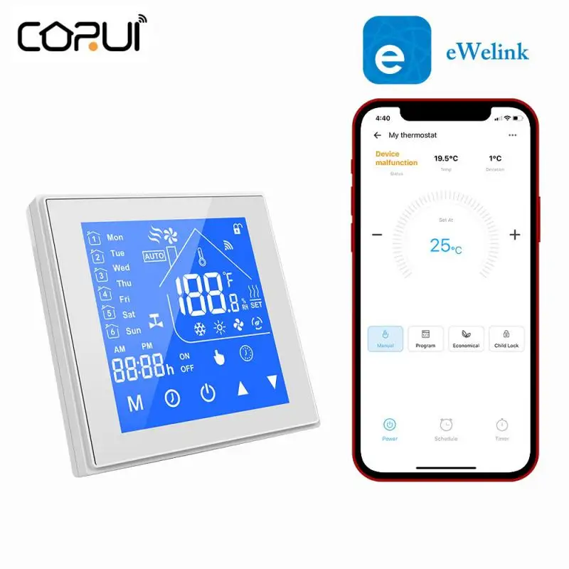 CORUI WiFi умный термостат для нагрева газового водонагревателя Электрический пол Ewelink управление приложением Умный домашний температурный ко...
CORUI WiFi умный термостат для нагрева газового водонагревателя Электрический пол Ewelink управление приложением Умный домашний температурный ко...
