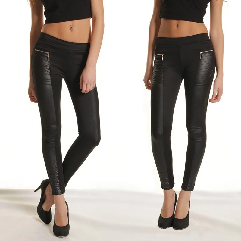Women Splice+Zipper High Waist Sexy Soild Black PU Leather Leggings Ankle-Length Pants
Women Splice+Zipper High Waist Sexy Soild Black PU Leather Leggings Ankle-Length Pants