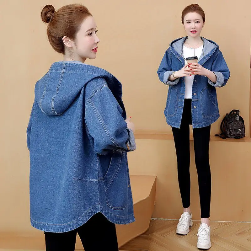 Oversized Denim Jacket Women Hooded Coat Spring Autumn Loose Female Back Printed Jeans Jacket Large Size Casual Student Outwear 
Oversized Denim Jacket Women Hooded Coat Spring Autumn Loose Female Back Printed Jeans Jacket Large Size Casual Student Outwear