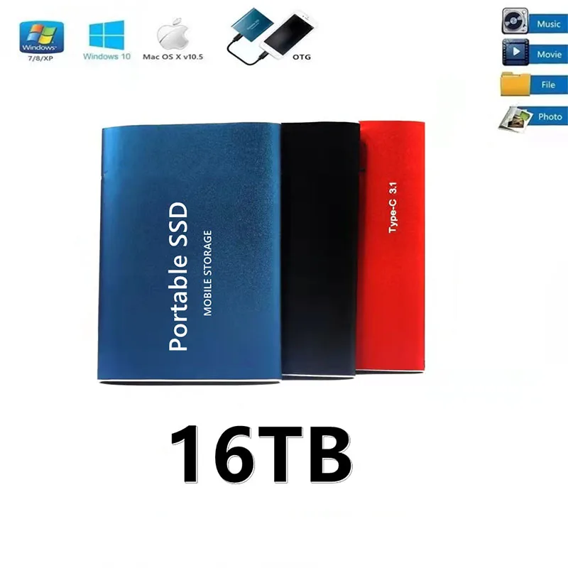 New Portable High-speed SSD 16TB USB 3.1 Type-C Interface Hard Disk Metal Mobile Solid State Drive for Laptop Capacity Expander
New Portable High-speed SSD 16TB USB 3.1 Type-C Interface Hard Disk Metal Mobile Solid State Drive for Laptop Capacity Expander