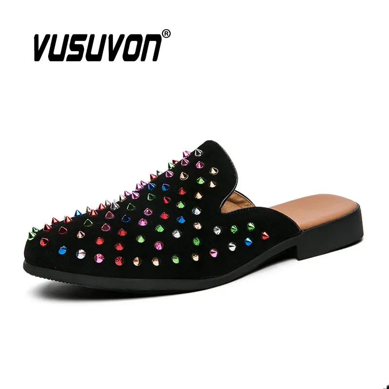 Rivet Slippers For Men Fashion Loafers Indoor Home Slides Spring Slip On Soft Comfortable Black Flats Shoes
Rivet Slippers For Men Fashion Loafers Indoor Home Slides Spring Slip On Soft Comfortable Black Flats Shoes